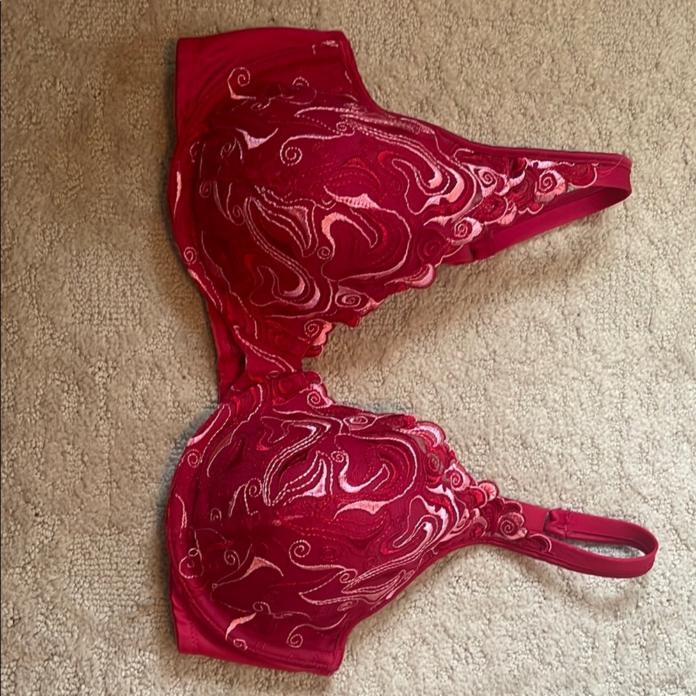 Playtex Red Embroidered Satin Bra